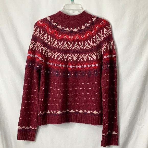American Eagle Wool Blend Oversized Burgundy Fair Isle Sweater Size XL - Picture 2 of 12